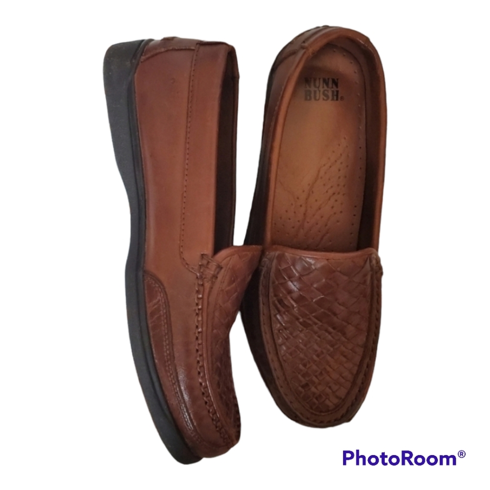 Nunn Bush brown Woven Vamp Leather slip on Loafers sz 9M